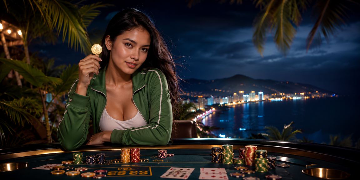 Model bermain baccarat di meja casino live dengan suasana elegan