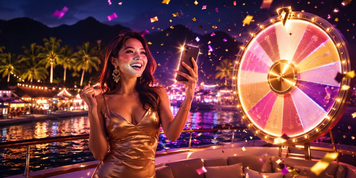 Suasana lucky draw malam hari di pasar tradisional Asia Tenggara